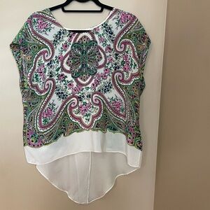 Maeve White Floral Paisley High-Low Tunic with Pink & Green